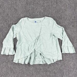 Yuvita Blouse Womens XL Green‎ Linen Ruffle Quarter Bell Sleeve Shirt Top